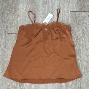 NWT Women's Cami NYC Brown Lace Trim Cami Top